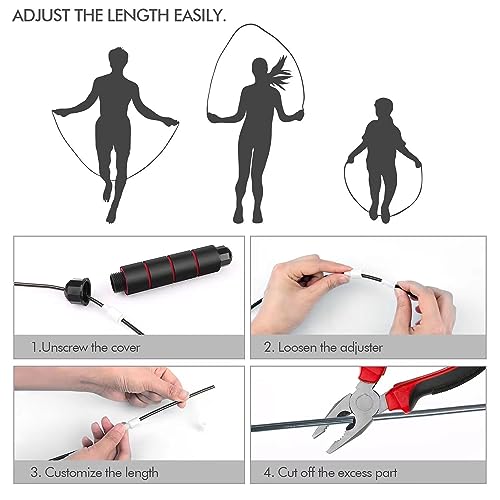 Jump Rope, Tangle-Free Rapid Speed Jumping Rope, adjustable jump rope, suitable for women, men, and children, suitable for home gyms, sports and fitness equipment, and slim figures - color: Black+Red