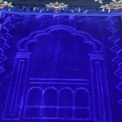 Thick Flannel Muslim Prayer Rug Embossed Turkish Prayer Carpet Islam Prayer Mat Rosary Beads for Men Women Islamic Janamaz Great Ramadan Eid Gift Elegant Sajadah with Tassel Salat Rug 80x120cm - color: Loyal Blue