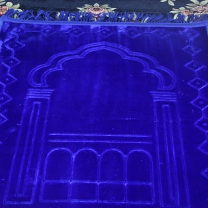 Thick Flannel Muslim Prayer Rug Embossed Turkish Prayer Carpet Islam Prayer Mat Rosary Beads for Men Women Islamic Janamaz Great Ramadan Eid Gift Elegant Sajadah with Tassel Salat Rug 80x120cm - color: Loyal Blue