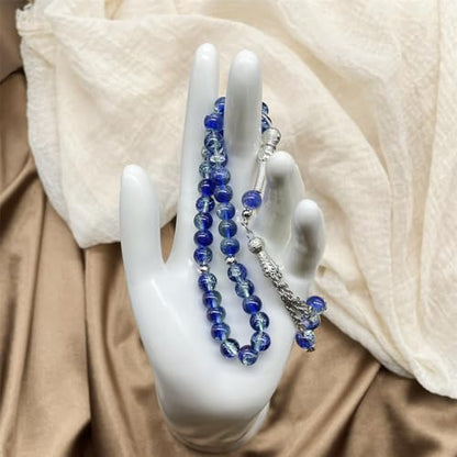 Islamics Prayer Beads 33 Tasbih Ice Cracked Glass Rosary Necklace for Muslims Worship and Spiritual Reflection Daily Worship Tasbih - color: Royal Blue