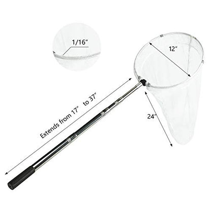 RESTCLOUD Insect and Butterfly Net with 12" Ring, 24" Net Depth, Handle Extends to 59 Inches - size: 12" Ring, 38" Strong Stainless Handle