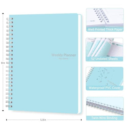 Undated Weekly Planner- Weekly Goals Notebook, A5 To Do List Planner, Habit Tracker Journal with Spiral Binding, 5.7 x 8.0 inches - color: Blue
