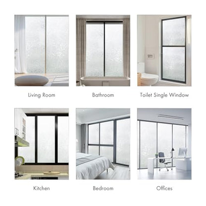 Frosted Static Cling Glass Window Film, Non Adhesive 3D Pressed Water Ripple Pattern Privacy Decorative Film with UV Protection for Home, Bathroom & Office Decoration, 157.48" x 17.72" - size: 157.48" x 17.72"