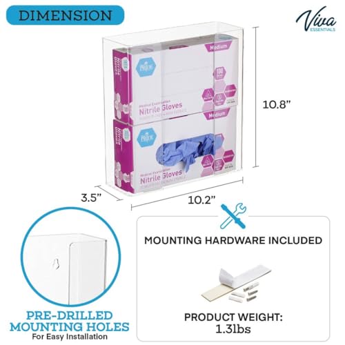 AdirMed VivaEssentials Double Glove Box Holder, Wall Mount or Free Standing Clear Acrylic Glove Holder - color: Clear, style: Double Box Capacity