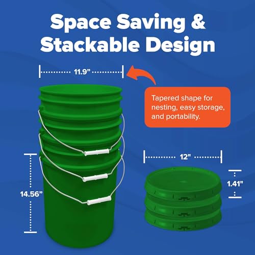 5 Gallon Bucket w/Lid, Food Grade BPA-Free, 1 Pack, Green | Airtight Lid, Mallet and Lid Opener Included, Heavy-Duty 90 Mil HDPE Plastic, Food-Safe Durable Container, Made in USA - color: Green, size: 1 Pack