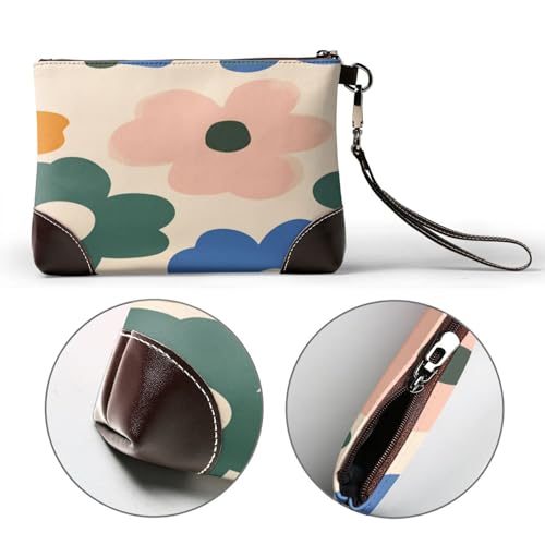 Leather Clutch Purse for Women, Large Capacity Wristlet Wallet with Removable Strap, Zip Handbag - color: Vibrant Floral