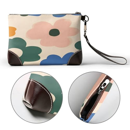Leather Clutch Purse for Women, Large Capacity Wristlet Wallet with Removable Strap, Zip Handbag - color: Vibrant Floral