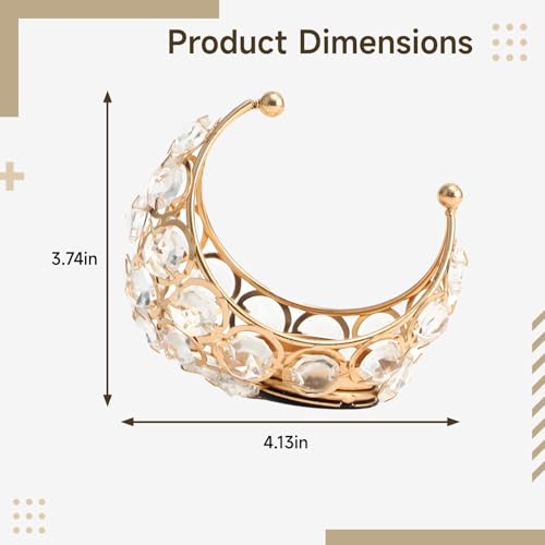 Moon Shaped Tea Light Candle Holder, Metal Crystal Aromatherapy Stand, Golden Electroplated Candlestick For, Weddings, Party Table Centerpieces, Handcrafted Iron