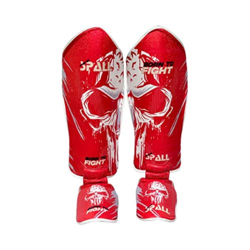 Muay Thai Shin Guards for Kickboxing Martial Arts BJJ Boxing Equipment MMA Training and Sparring Leg Guard with Instep Protection Pads - color: BTF-Red, size: Small-Medium