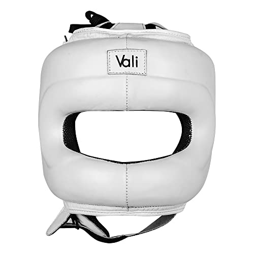 Vali Lancer Leather Face Saver Headgear for Training - color: White, size: Large-X-Large