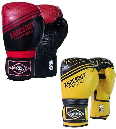 Boxing Gloves & Muay Thai Shin Guards for Men and Women, MMA Kickboxing Shin Pads Set, Adjustable Shin Guards with Instep Protection, Sparring & Martial Arts Training Gear - color: Red/Yellow, size: 14 oz