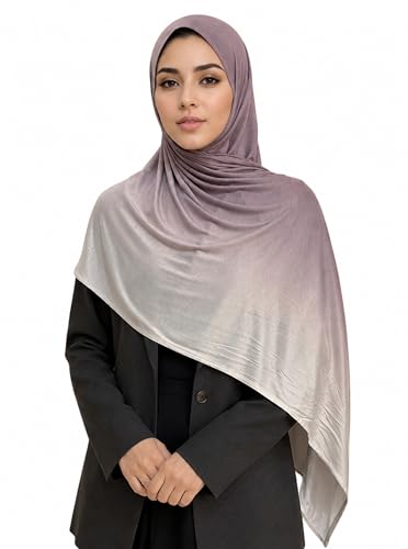 Premium Stretch Cotton Gradient Scarf for Women, Soft Jersey Wrap Shawl, Lightweight Ombre Hijab for Everyday Wear - color: Mctlo2537-brown