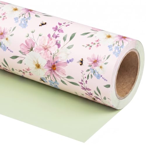 WRAPLULU Pink Floral Wrapping Paper Roll for Wedding Bridal - 17.5" * 26 Ft - color: Pink Floral Wedding