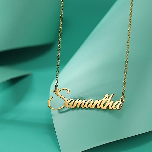 TinyName Custom Name Necklace Personalized 18K Gold Plated Nameplate Customized Jewelry Gift for Women - color: Gold
