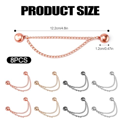 8pcs Multi-Function Magnetic Clothing Clips, Magnetic Button Clips with Chain Widely Used Magnet Clothing Pins Pant Waist Tightener Clip for Shirt Skirt Pants Dress(4 Colors) - color: 4 Colors