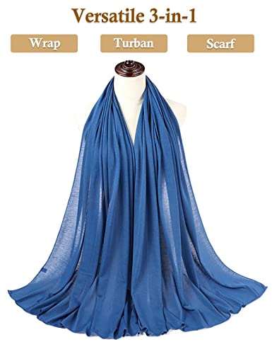 Nonbongoy Head Wraps for Black Women 71"x32" Long Soft Jersey Hijab Turban - color: 1- Denim Blue Headwrap