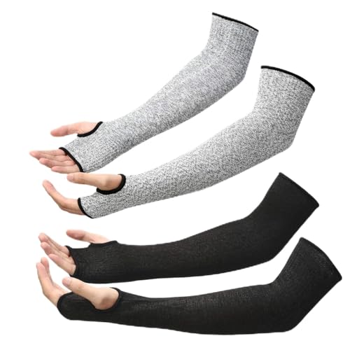 Geyoga 2 Pairs Arm Protection Sleeves Level 5 Cut Resistant, Forearm Protectors for Thin Skin and Bruising Men Women - color: Gray, Black, size: Large