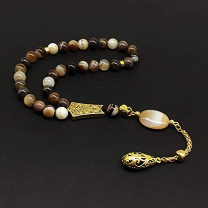 -ELEGANCE COLLECTION- Prayer Beads-Tesbih-Tasbih-Tasbeeh-Misbaha-Masbaha-Subha-Sebha-Sibha-Rosary (BANDED AGATE Stone (8mm -33 Beads))