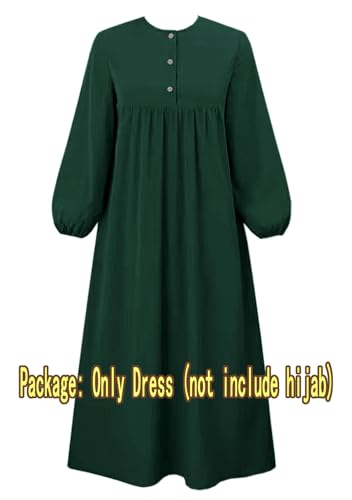 Womens Abaya Muslim Prayer 2 Pockets Long Sleeve Front Button Maxi Dresses Casual Islamic Clothes - color: Dark Green, size: XX-Large