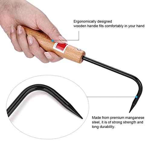 Bonsai Root Hook, Gardening Manganese Steel Root Rake with Ergonomic Wooden Handle, Bonsai Tools for Potted Plants Gardening Work Weeding Tool