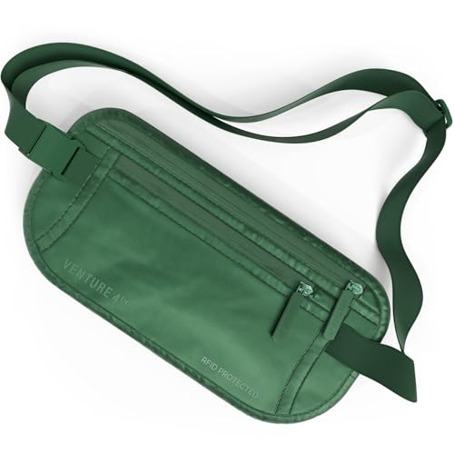 VENTURE 4TH Money Belt for Travel – Slim Hidden Under-Clothes RFID Blocking Anti-Theft Passport Holder & Travel Wallet Pouch for Men & Women to Protect Cash, Cards & Documents (Sleek Army Green) - color: Sleek Army Green