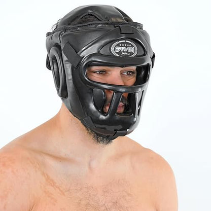 Farabi Sports Boxing Headgear Grill Head Gear MMA Training Kickboxing Sparring Gear Removable Front Bar Grill - color: Black, size: X-Large