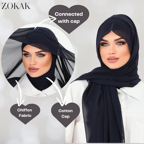Instant Chiffon Hijab, Ready to wear hijab, modal wrap, Abaya, modern Instant Scarf, Soft breathable scarf - color: S7 Navy
