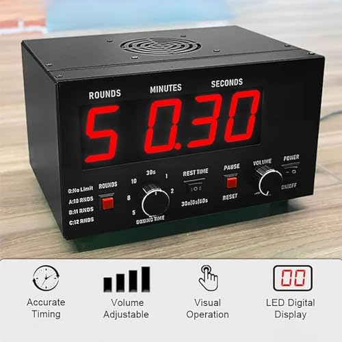 Professional Gym Timer with LED Display, Classic Boxing Interval Timer, 1-12 Challenge Rounds and Adjustable Buzzer, 30S-10min Training and 0/30/60S Rest Time, for Muay Thai/MMA/Kickboxing - color: Blue