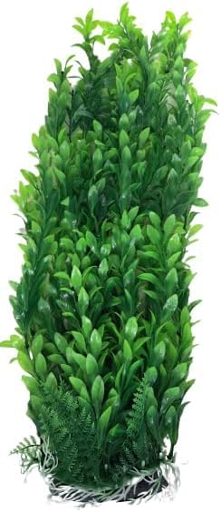 Jumbo Extra Large Tall Plastic Aquarium Plants Stand 50-52cm Tall Green Leaf Artifical Foliage (19-20 Inch) Tall, Green Bushy Plant with Weighted Base, Fish Tank or Pond Decoration Ornament