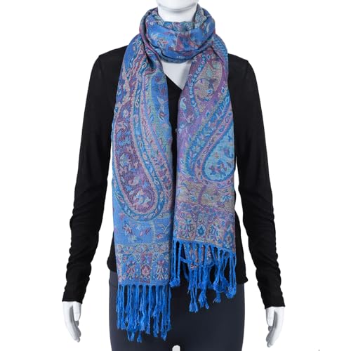 TUSHUSTY Pashmina Feel 숄 랩 레이브 스카프 여성용 부드럽고 실키한 양면 남성용 스카프 히잡 - color: 블루 2