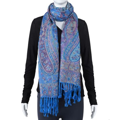 TUSHUSTY Pashmina Feel 숄 랩 레이브 스카프 여성용 부드럽고 실키한 양면 남성용 스카프 히잡 - color: 블루 2
