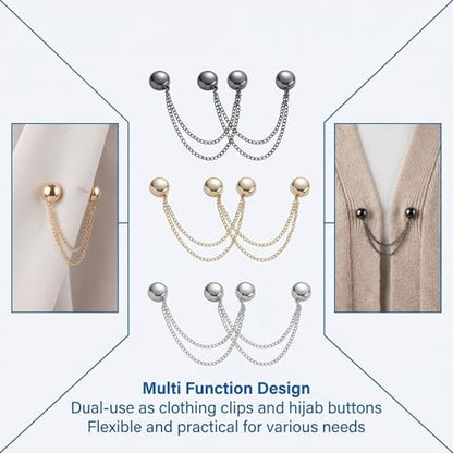 Magnetic Clothing Clips ，Magnet Pins With Chain Multi Function Hijab Buttons Shirt Clips for Women