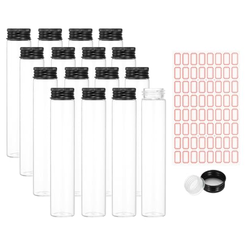 PATIKIL 80ml Test Tubes with Caps, 24Pcs 30x150mm Glass Clear Flat Bottom Test Tube Containers with Plastic Cap for Bead Party Candy Bath Salt Storage Scientific Experiment Plant(Black) - color: Black, size: 30x150mm