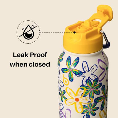 BOTTLE BOTTLE 32oz Insulated Water Bottle with Pill Box | Stainless Steel,Sport Water Bottle, with Straw Dual-use Lid and Pill Box, Design for Gym - color: Nature Nook