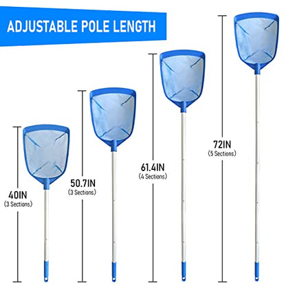 Poolvio Swimming Pool Leaf Skimmer Net, with 5 Sections Telescopic Aluminum Pole & Nylon Medium Fine Mesh Pool Net, Pool Cleaning Tool for Removing Leaves & Debris - size: Pool Skimmer with Pole