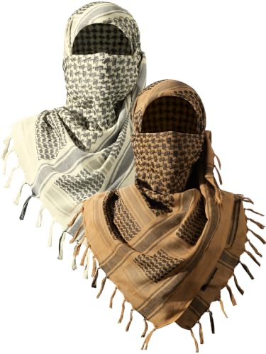 FREE SOLDIER Scarf Military Shemagh Tactical Desert Keffiyeh Head Neck Scarf Arab Wrap with Tassel for Men Women - color: Coyote Brown & Tan