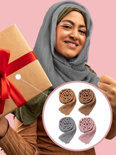 Shyyween 8 Pcs Eid Al-fitr Ramadan Gift Include 4 Soft Cotton Hemp Scarf Shawl 4 Muslim Prayer Beads Tasbih Prayer Beads for Woman Prayer Ramadan Eid Al-fitr Gift Eid Al-fitr Party Favors