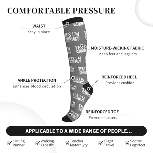 Muslim Islam Arabic Islamic Religious Allah God Be Compression Socks for Men & Women Circulation (15-20 mmHg) - color: 3 Black