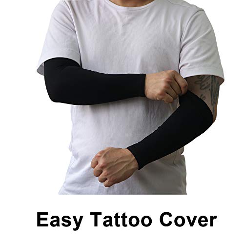PFFY UV Protection Cooling Arm Sleeves for Men and Women UPF 50 Sun Sleeve - color: 1 Pair - Pureblack+black