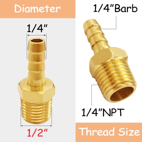 Uenede 6PCS Brass Hose Barb Fittings 1/4" NPT Male to 1/4" Barb Adapter Connector Include 6 Stainless Steel Clamps for Water/Oil/Gas - size: 1/4"Barb, style: 1/4"NPT Male