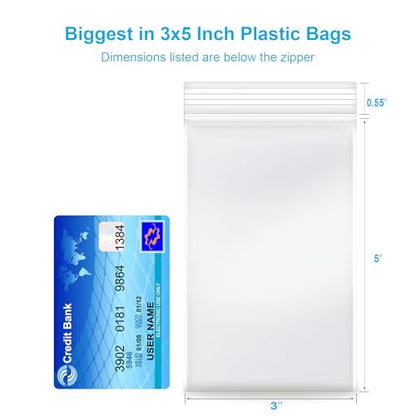 3''x 5'', (Pack of 100) 2 mil Thick Clear Plastic Reclosable Zip Poly Bags with Resealable Lock Seal Zipper for Photo, Jewelry, Bakery, Treats, Travel, Storage, Packaging & Shipping - size: 3" x 5"
