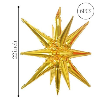 6 Pcs Gold Star Foil Balloons One-Piece 14-Pointed Star Balloon 4D Cone Mylar 22inch Christmas Birthday Wedding Fireworks Shape Party Supplies (Gold) - color: Gold