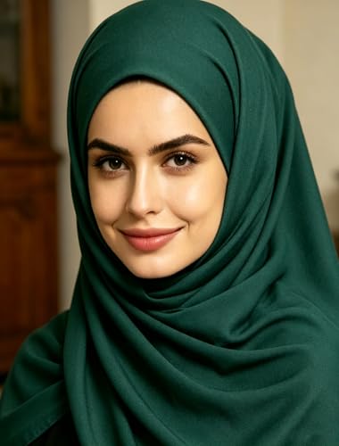 Lina & Lily Non-see-through Premium Jersey Maxi Hijab Head Scarf Wrap for Muslim Women - color: Dark Green