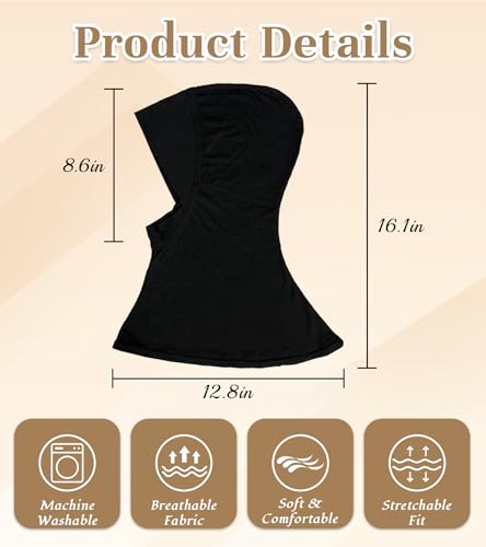 3 Pcs Modal Hijab Cap for Women, Muslim Inner Undercap Bonnet, Stretchy Turban Underscarf with Full Coverage for Daily Wear - color: Black + Dark Grey + Dark Khaki