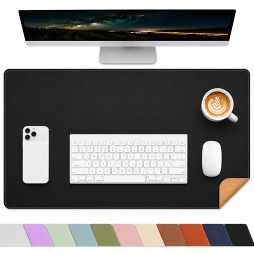 AFIING Desk Mat, Black, 31.5" x 17", Cork Desk Pad Protector | Dual-Sided Cork & PU Leather, Waterproof, Non-Slip for Mouse Pad, Office, Home & Writing - color: Black, size: 31.5" x 17"