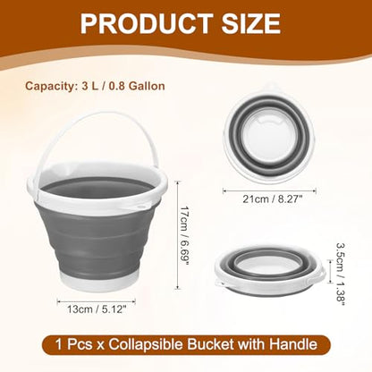 uxcell Collapsible Bucket, 0.8 Gallon (3L) Small Foldable Bucket, Portable Water Pail Round Tub Cleaning Tools with Handle for RV Camping Household Garden Fishing Car Wash, Gray - color: Gray