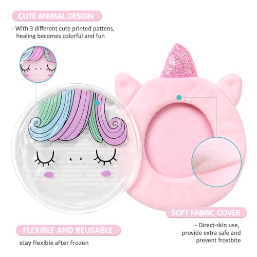 Hilph Kids Ice Packs for Boo Boos, Reusable Gel Cold Packs for Toddlers Injuries, 3 Pcs Hot & Cold Compress with Cute Plush Sleeves for Pain Relief, Fever, Wisdom Teeth, First Aid, Bumps (Unicorn) - style: A-Duck&elk&unicorn
