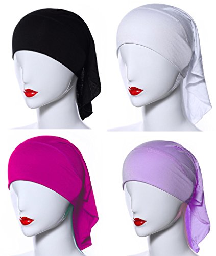 4 X Womens Muslim Mini Inner Hijab Caps Underscarf - color: B+w+rose+lavender