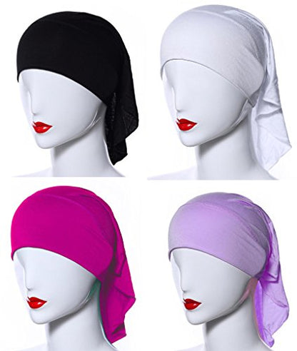 4 X Womens Muslim Mini Inner Hijab Caps Underscarf - color: B+w+rose+lavender