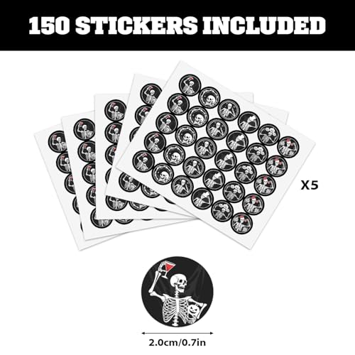 Black Skull Kiss Sticker Labels - Skull Skeleton Round Candy Sticker Favors - Happy Halloween Party Labels Fit Chocolate Candy (Set of 150) - color: Black Skull